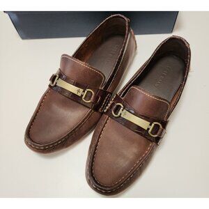 Cole Haan Somerset Bit II Brown Croc Print Trim Loafers Leather Mens Shoes 8.5